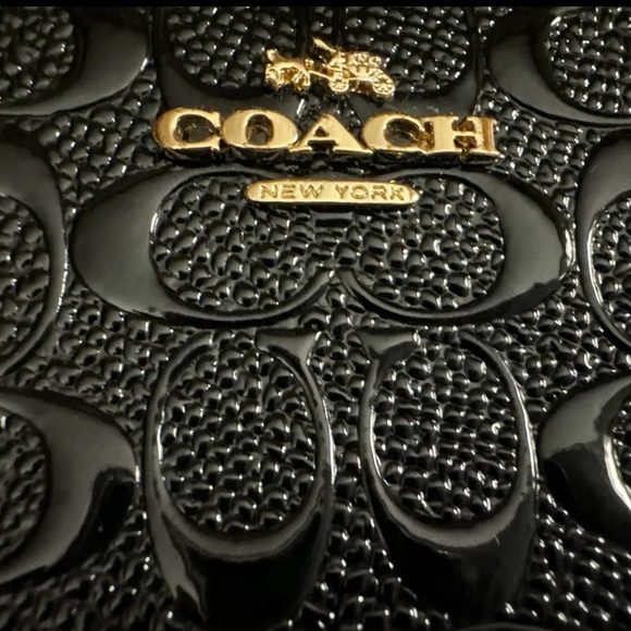 NWOT Coach Medium Zip Around Wallet Black Embossed Patent Leather - Picture 9 of 11